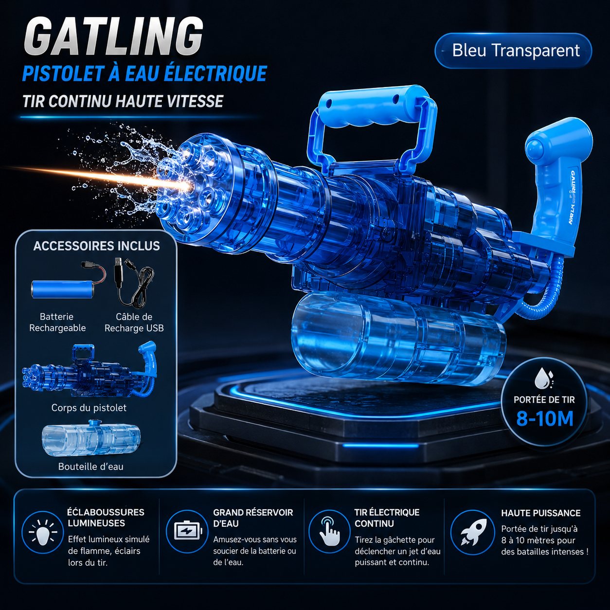 Gatling automatique a eau bleu